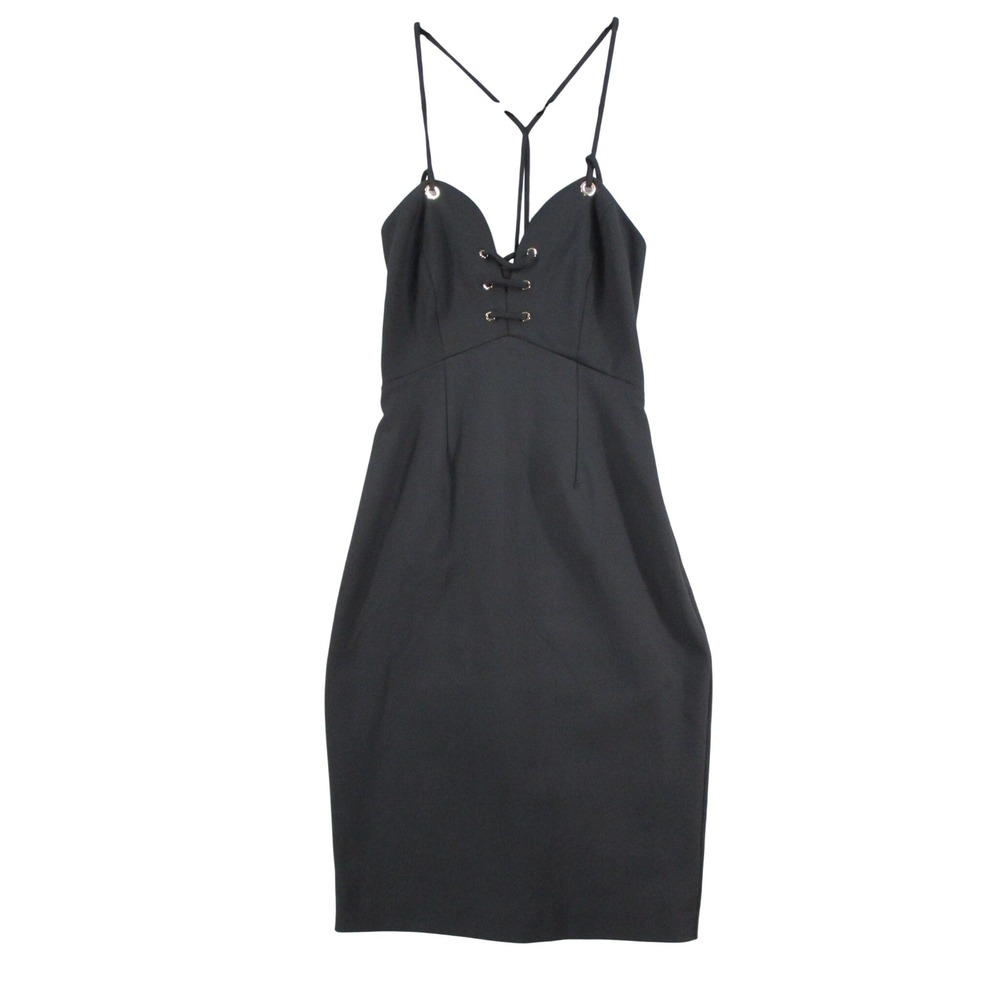 Marciano Millie Dress Jet Black Lace Up Grommet Bodycon Cocktail 61G8317878Z 2
